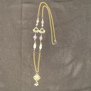 36" Vintage Pendant Necklace with Pearls and Venetian Beads